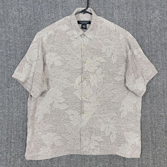 Ono & Company Liberty House Hawaiian Shirt Mens XXL Taupe Leaf Print Silk Blend - Picture 1 of 10